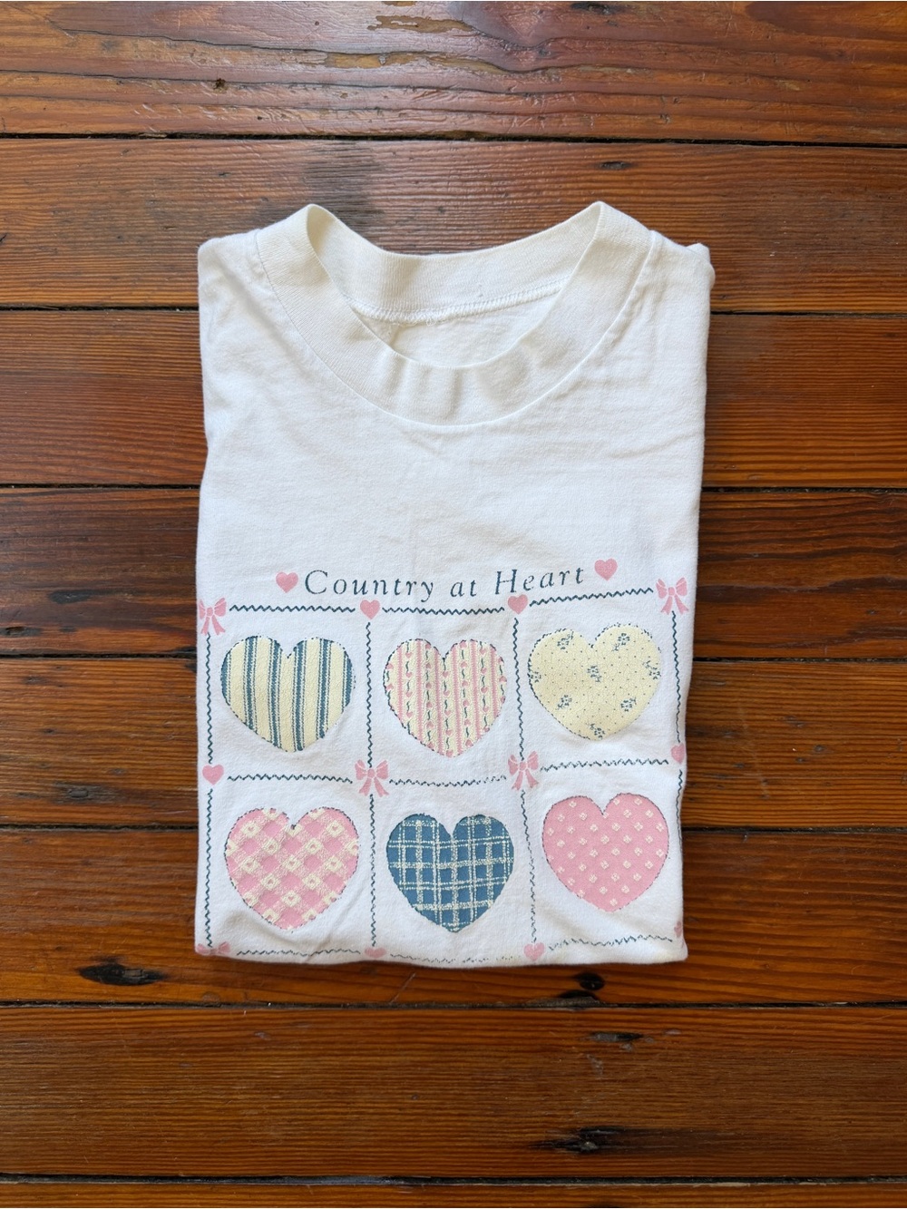Country at Heart White Short Sleeve Graphic Tee - Heart Patch Design